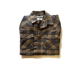 Ariat color brown and navy blue flannel Herrold Retro Fit Shirt size medium